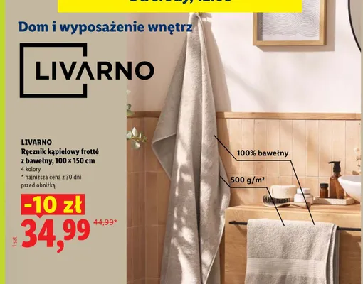 Ręcznik kąpielowy frotté z bawełny LIVARNO 100x150 cm promocja w Lidl