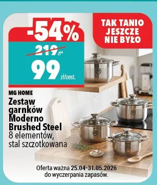 Zestaw garnków Moderno Brushed Steel MG Home 8 elementów stalowa szczotkowana promocja w Biedronka Home