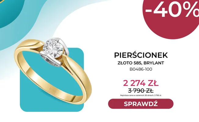 Pierścionek złoto 585 brylant Briju promocja w Briju