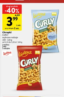 Chrupki Curly light promocja w Intermarche