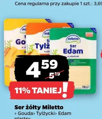 Ser żółty Edam Miletto plastry promocja w Netto