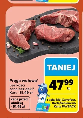 Pręga wołowa bez kości promocja w Carrefour Market