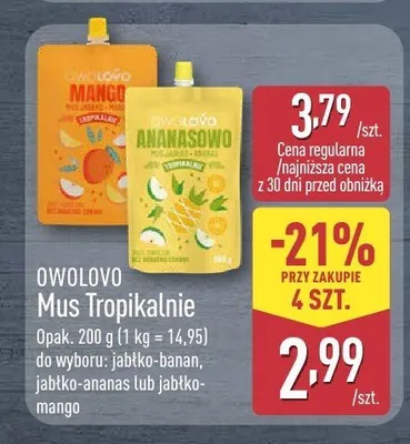 Mus tropikalny jabłko-mango Owolovo promocja w Aldi