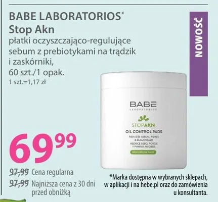 Płatki oczyszczająco-regulujące sebum z prebiotykami na trądzik i zaskórniki, 60 szt./1 opak. promocja w Hebe