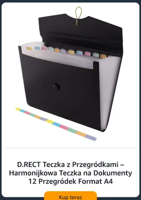 Teczka z przegródkami harmonijkowa na dokumenty D.RECT 12 przegródek A4 promocja w Amazon