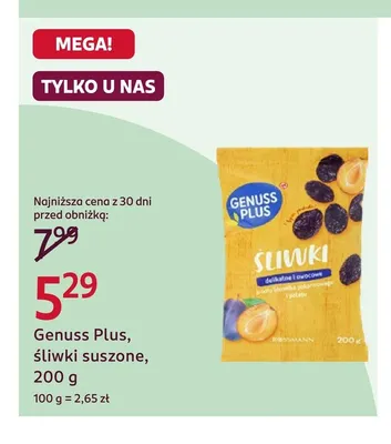 Śliwki suszone Genuss Plus promocja w Rossmann