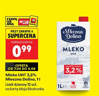 Mleko UHT 3,2% promocja w Biedronka