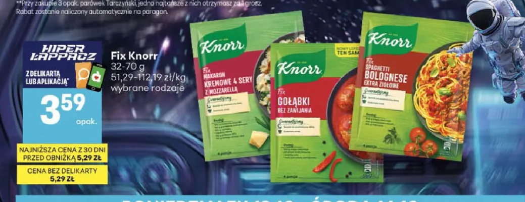 Fix makaron kremowe 4 sery z mozzarellą Knorr promocja w Delikatesy Centrum