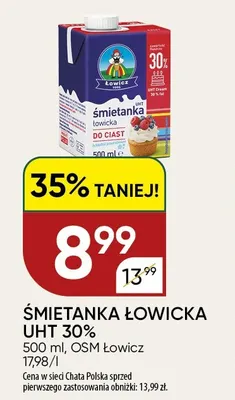 Śmietanka Łowicka UHT 30% promocja w Chata Polska
