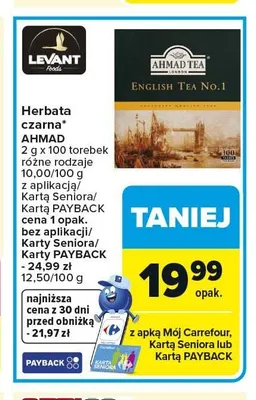 Herbata czarna Ahmad English Tea No.1 100-pak promocja w Carrefour Market