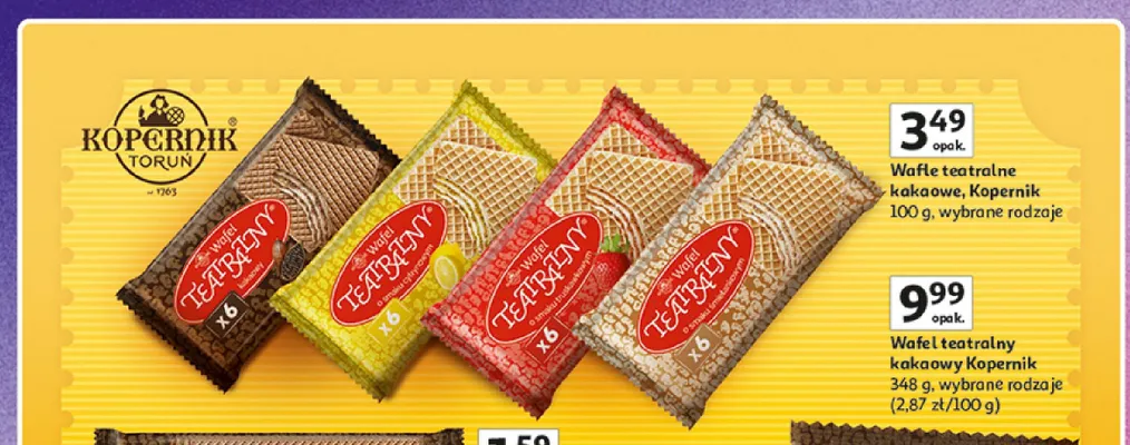 Wafle teatralne Kopernik o smaku śmietankowym promocja w Auchan