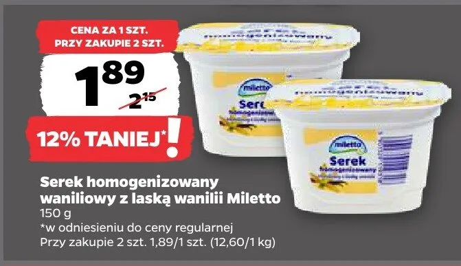 Serek homogenizowany waniliowy z laską wanilii Miletto promocja w Netto