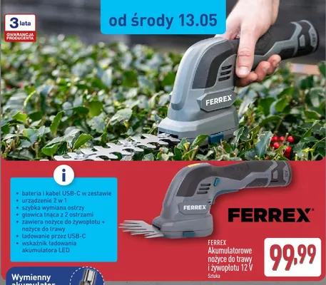 Akumulatorowe nożyce do trawy i żywopłotu 12V Ferrex promocja w Aldi