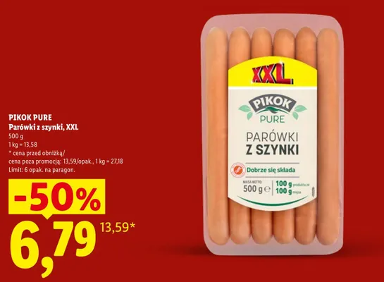 Parówki z szynki XXL Pikok Pure promocja w Lidl