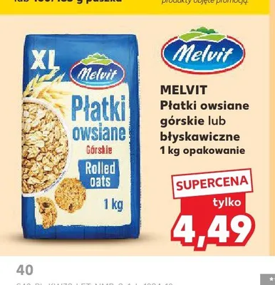 Płatki owsiane górskie Melvit promocja w Kaufland