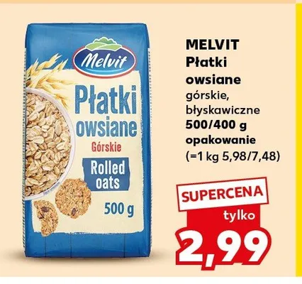Płatki owsiane błyskawiczne Melvit promocja w Kaufland