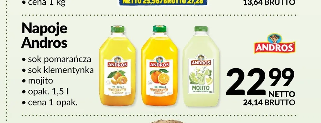 Sok z klementynek Andros promocja w Makro