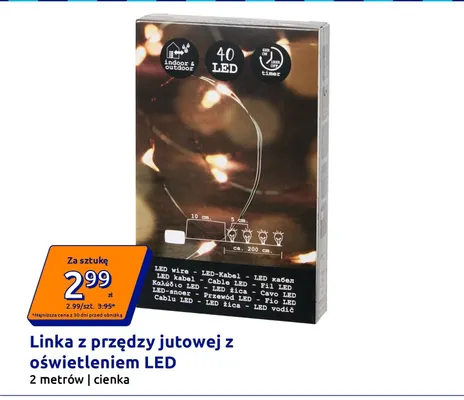 Linka z przędzy jutowej z oświetleniem LED 2 metrów cienka promocja w Action