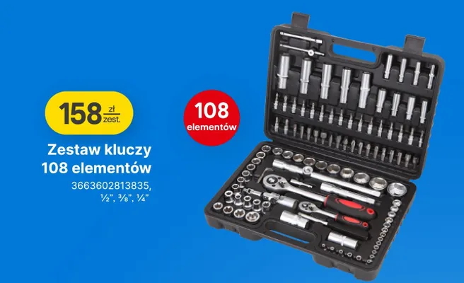 Zestaw kluczy 108 elementów promocja w Castorama