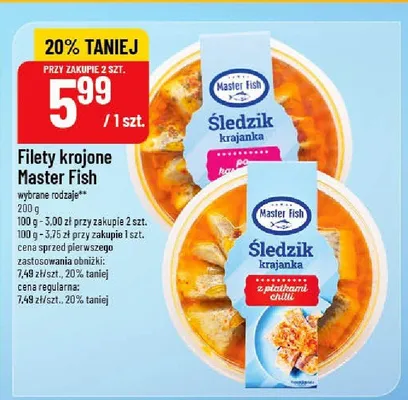 Filety krojone Master Fish Śledzik krajanka z płatkami chilli promocja w POLOmarket