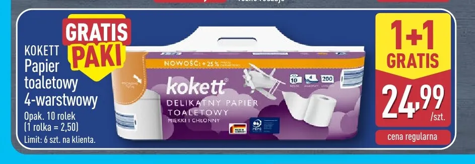 Papier toaletowy Kokett 4-warstwowy 10-pak promocja w Aldi