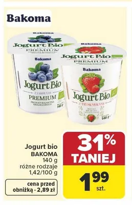 Jogurt bio Bakoma 140g promocja w Carrefour Market