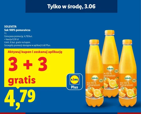Sok 100% pomarańcza Solevita promocja w Lidl