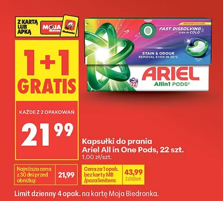 Kapsułki do prania Ariel All in One Pods promocja w Biedronka
