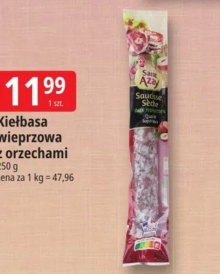Kiełbasa wieprzowa z orzechami Saint Azay promocja w Leclerc