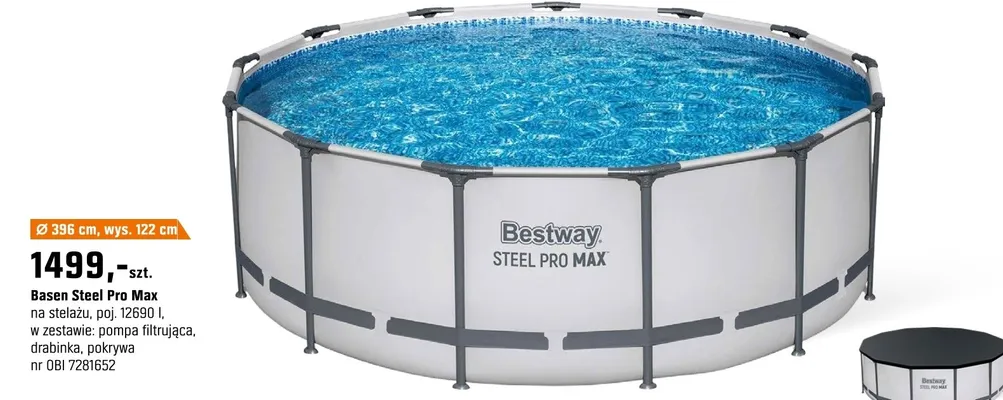 Basen Steel Pro Max na stelażu, poj. 12690 l, w zestawie: pompa filtrująca, drabinka, pokrywa promocja w OBI