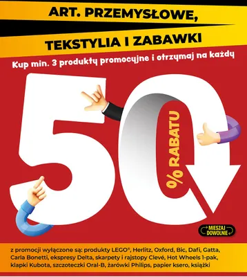 Artykuły przemysłowe, tekstylia i zabawki -50% przy zakupie 3 promocja w Biedronka