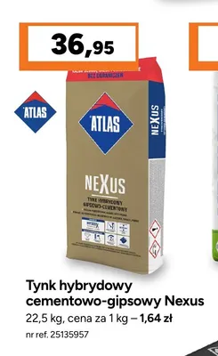 Tynk hybrydowy cementowo-gipsowy Nexus Atlas promocja w Bricoman