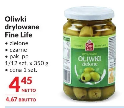 Oliwki drylowane Fine Life zielone, czarne promocja w Makro