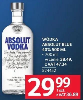 Wódka Absolut Blue 40% 500 ml promocja w Selgros