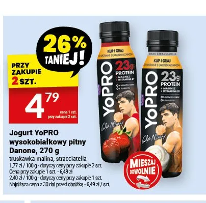 Jogurt YoPro wysokobiałkowy pitny Danone truskawka-malina promocja w Twój Market