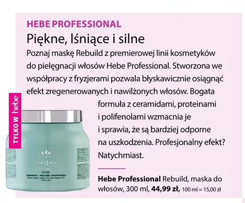 Maska do włosów Hebe Professional Rebuild promocja w Hebe
