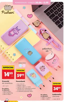Przewód do smartfona Pusheen promocja w Biedronka