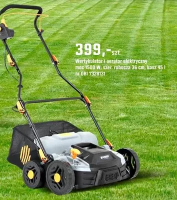 Wertykulator i aerator elektryczny moc 1500 W, szer. robocza 36 cm, kosz 45 l promocja w OBI