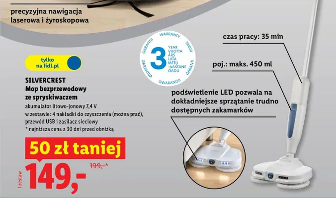 Mop bezprzewodowy ze spryskiwaczem promocja w Lidl