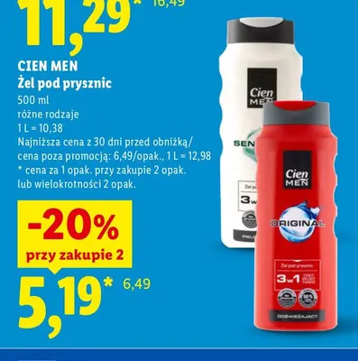 Żel pod prysznic Cien Men promocja w Lidl