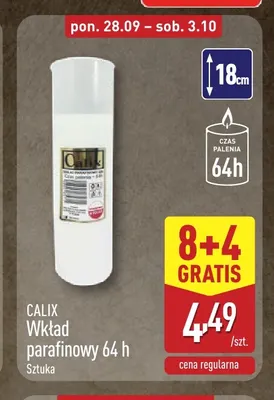 Wkład parafinowy 64 h Calix promocja w Aldi