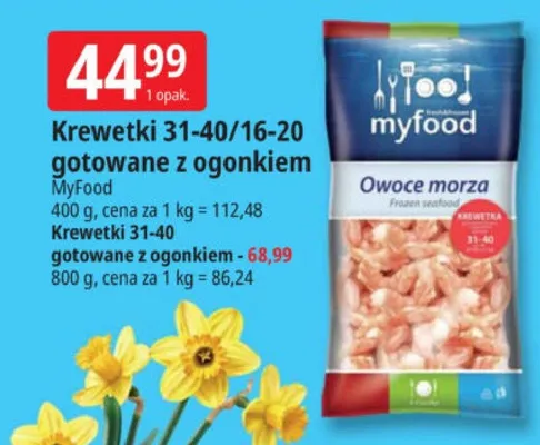 Krewetki 31-40/16-20 gotowane z ogonkiem promocja w Leclerc