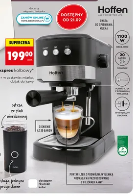 Ekspres kolbowy Hoffen 1100W 20 barów promocja w Biedronka