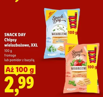 Chipsy wielozbożowe fromage Snack Day XXL promocja w Lidl