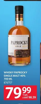 Whisky Paprocky Single Malt 40% promocja w Selgros