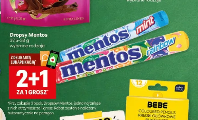Dropsy Mentos Rainbow promocja w Delikatesy Centrum
