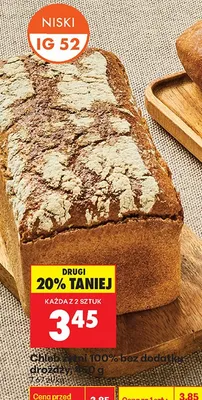 Chleb żytni 100% bez dodatków drożdży niski IG 52 promocja w Biedronka