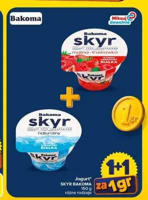 Jogurt typu islandzkiego Skyr malina-truskawka Bakoma promocja w Carrefour Market