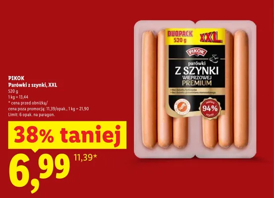 Parówki z szynki Pikok XXL promocja w Lidl