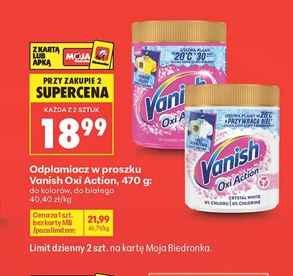 Odplamiacz w proszku Vanish Oxi Action do białego 470g promocja w Biedronka